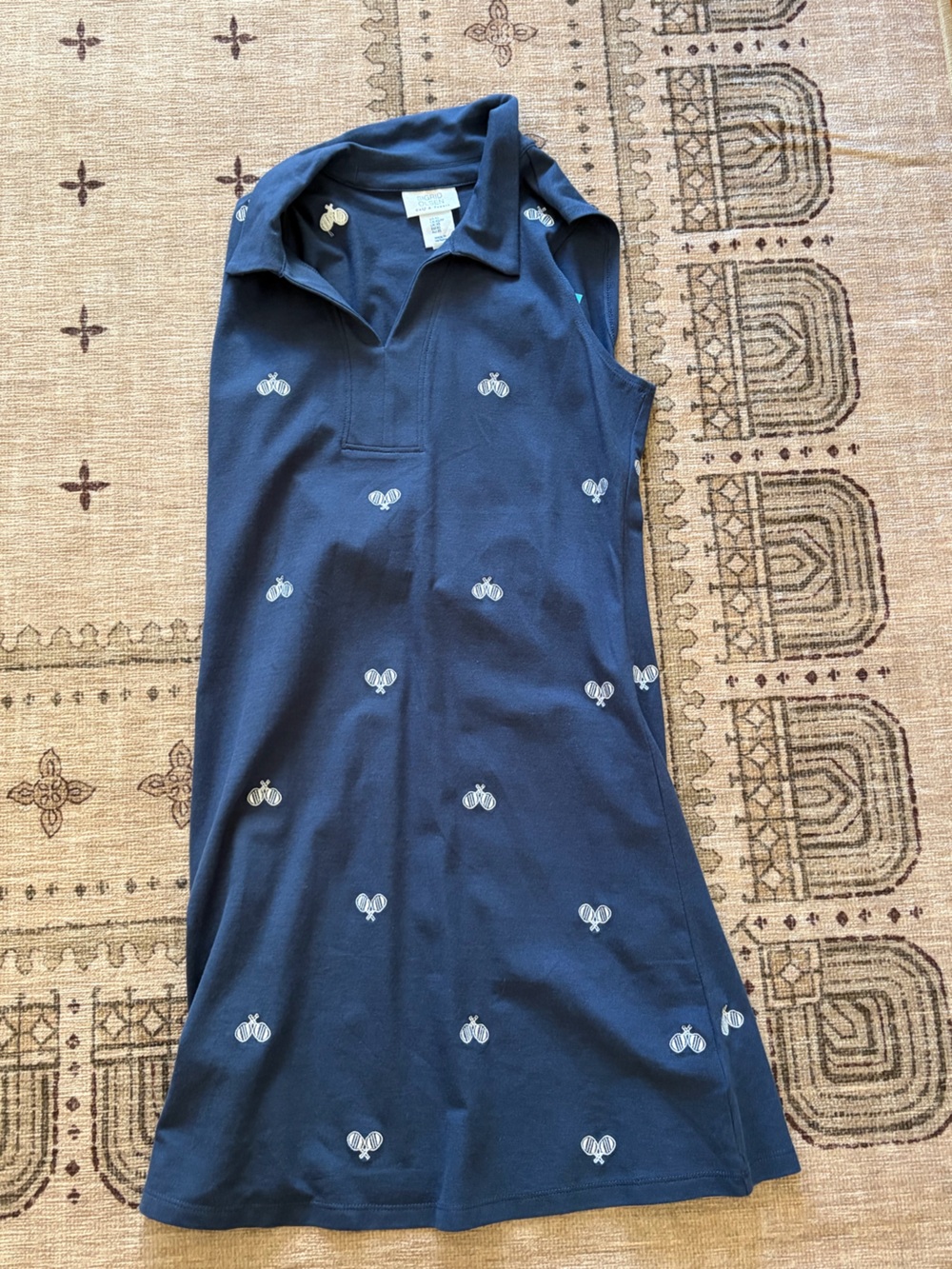 Sigrid Olsen Navy Sleeveless Polo Dress with White Embroidered Motifs